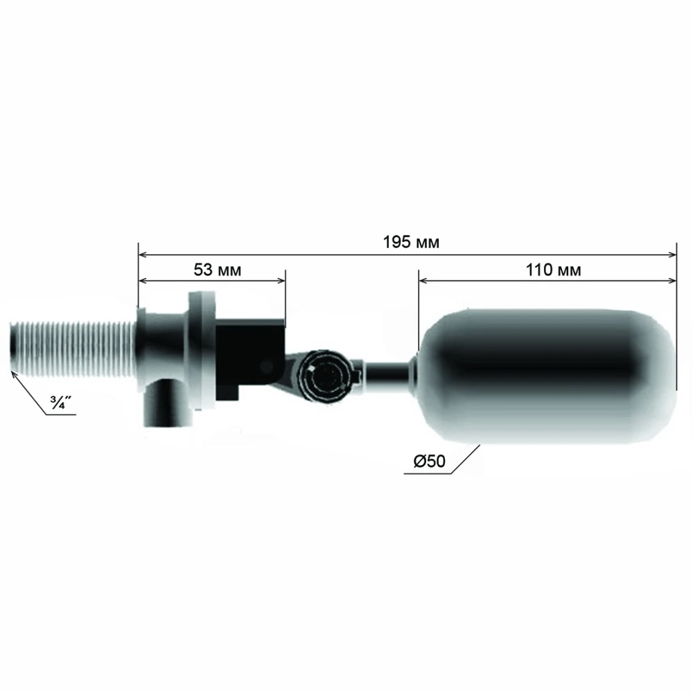 Поплавковый клапан G3/4 пластик овал, L=195 мм