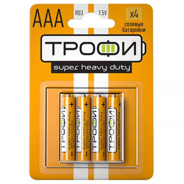 Батарейка AAA (LR03) "Трофи" солевые, 4шт/уп
