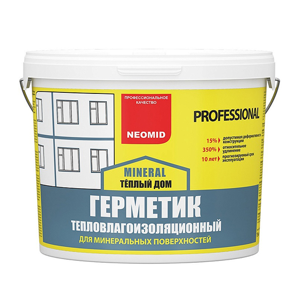 Герметик акриловый серый "Тёплый дом Mineral Proffesional", 15 кг, Neomid