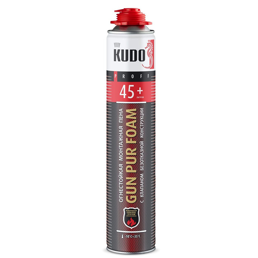 Пена монтажная профессиональная огнестойкая KUDO PROFF 45+ FIRE PROOF CONTROL SYSTEM, всесезонная, 1000 мл