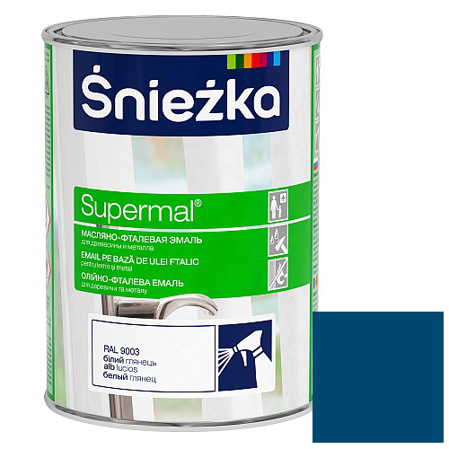 Эмаль универсальная масляно-фталевая "SUPERMAL", темно-голубой, 0,8л, "Sniezka"