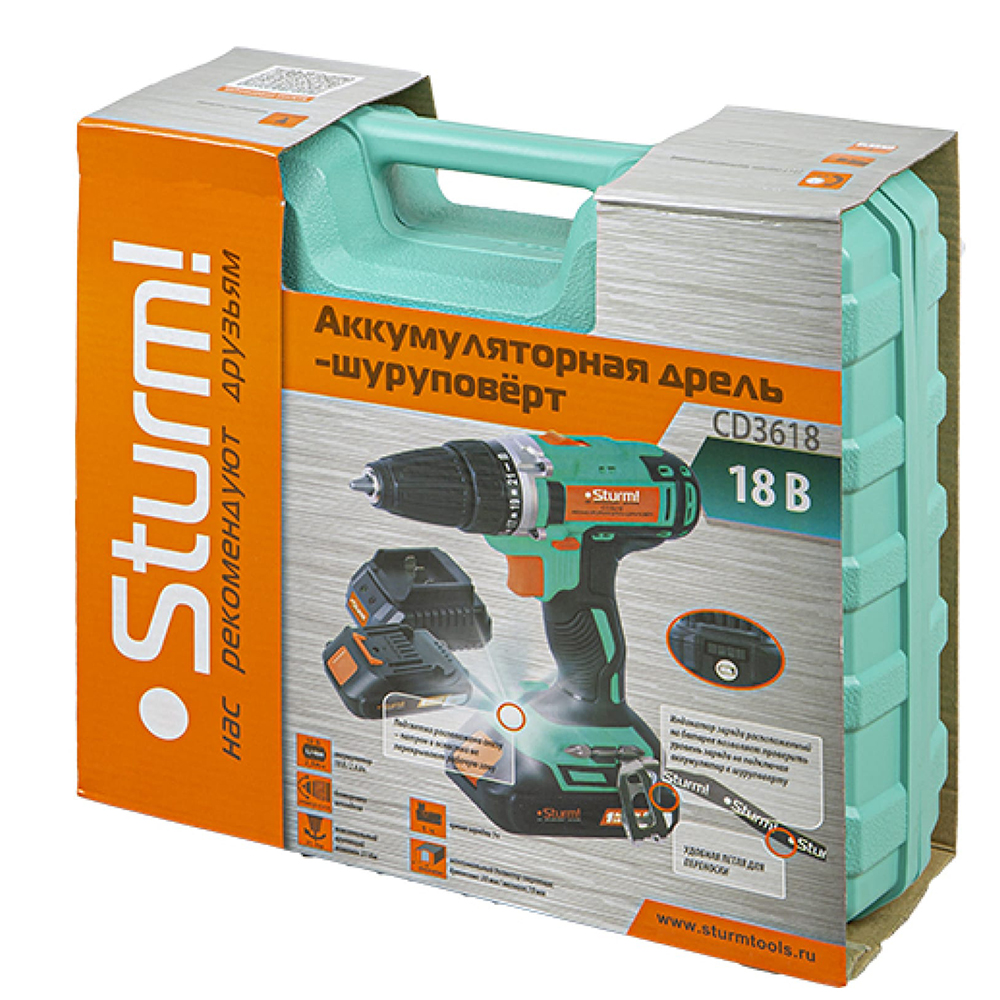 Дрель-шуруповерт аккумуляторная 18В, CD3618 "Sturm"