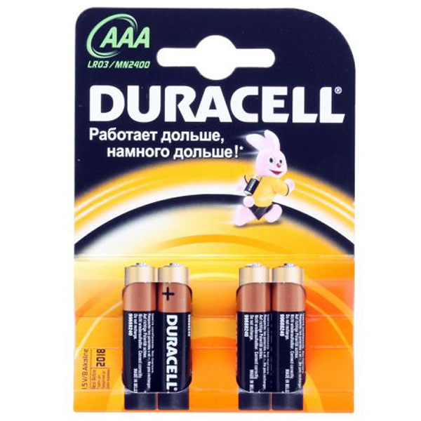 Батарейка AAA (LR03) "Duracell" Basic, 4шт/уп