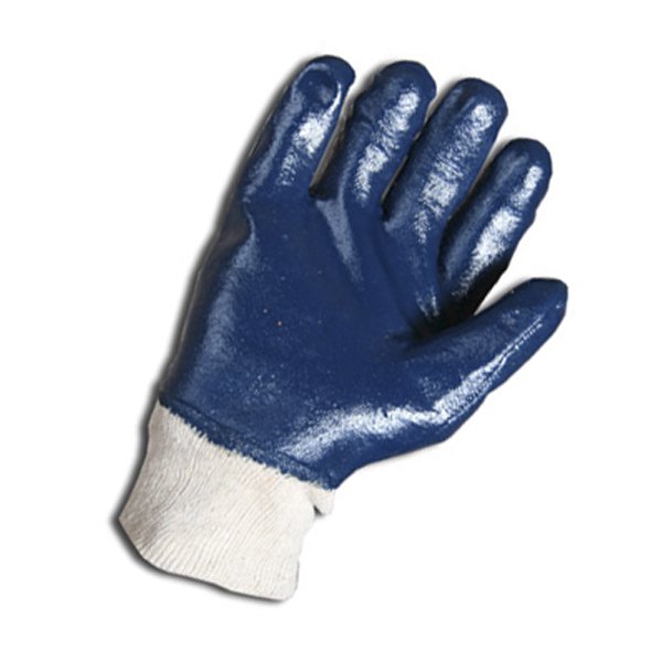 Перчатки х\б, покрытие ладони - НИТРИЛ, полный облив, манжет мягкий, синий.