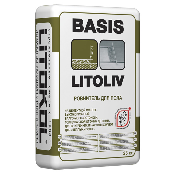 Ровнитель для пола на цементной основе ЛИТОКОЛ "Litoliv Basis" 25 кг.