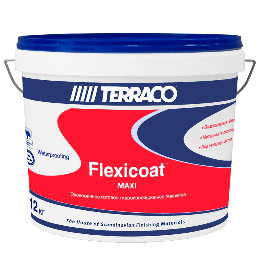 Гидроизоляционное покрытие для санузлов, готовое к применению "TERRACO" Flexicoat Maxi (Maxiroof), 12 кг