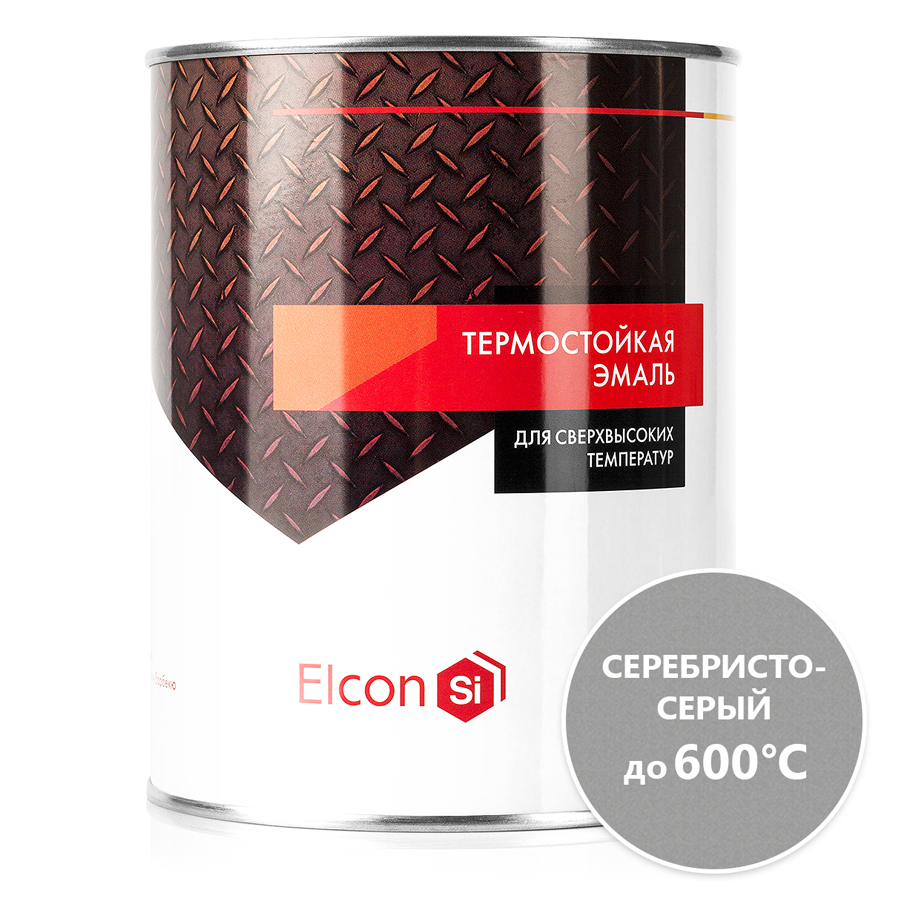 Термостойкая эмаль Elcon (до 600 градусов), серебристо-серая, 0,8кг