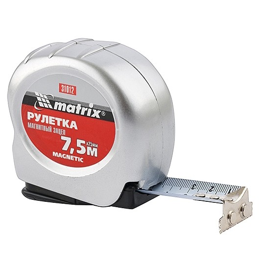Рулетка, 7,5м х 25мм, пластиковый корпус, зацеп с магнитом, Magnetic, "MATRIX" /31012